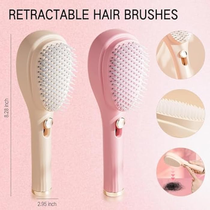 RACMOS Telescopic Self Cleaning Brush, One-Click Cleaning Comb and Brush, Massage Comb, Scalp Cleansing, Combs for Women, Men & Kids, Portable Telescopic Massage Comb for all type of Hairs (Mix - Image 2